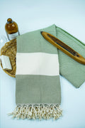Celena Peshtemal Khaki – diamond weave with cream stripe