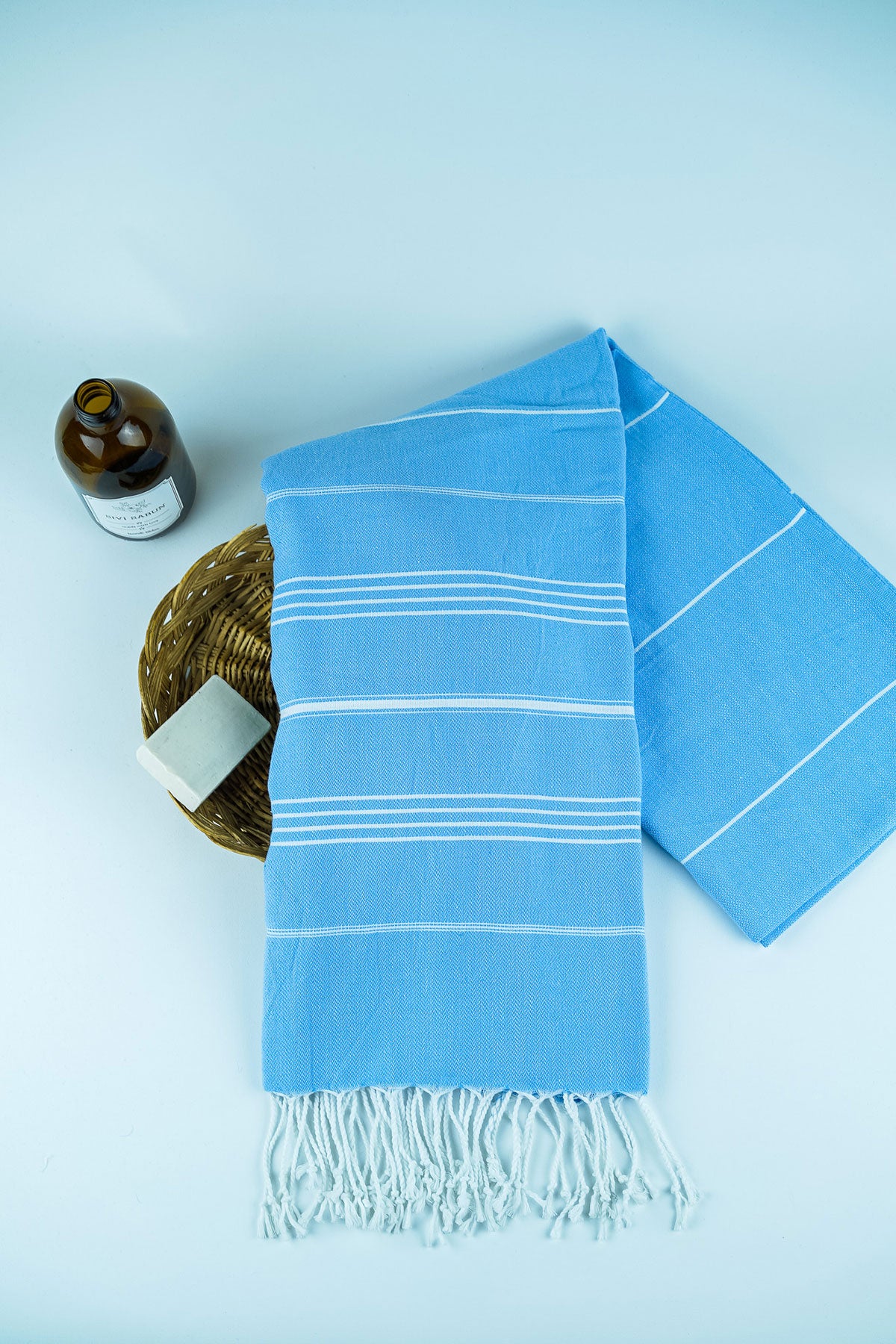 Miranda peshtemal in sky blue with white stripes