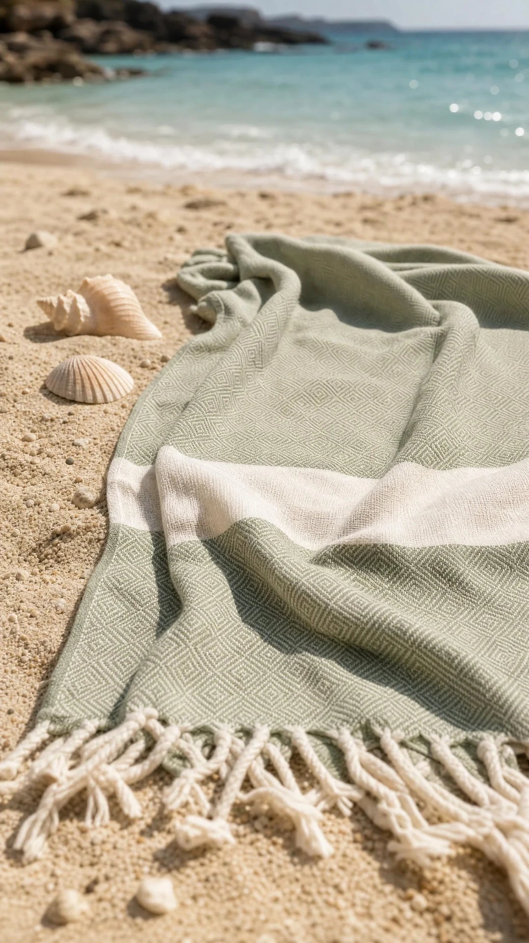 Sage peshtemal on the beach by the sea