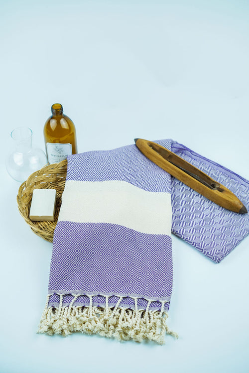 Celena peshtemal in purple with diamond weave